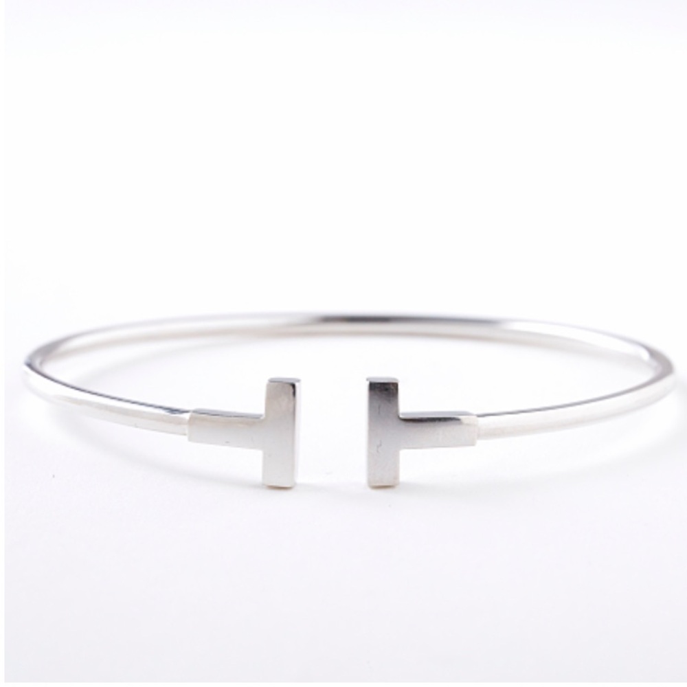SILVER DOUBLE T OPEN CUFF WIRE BRACELET